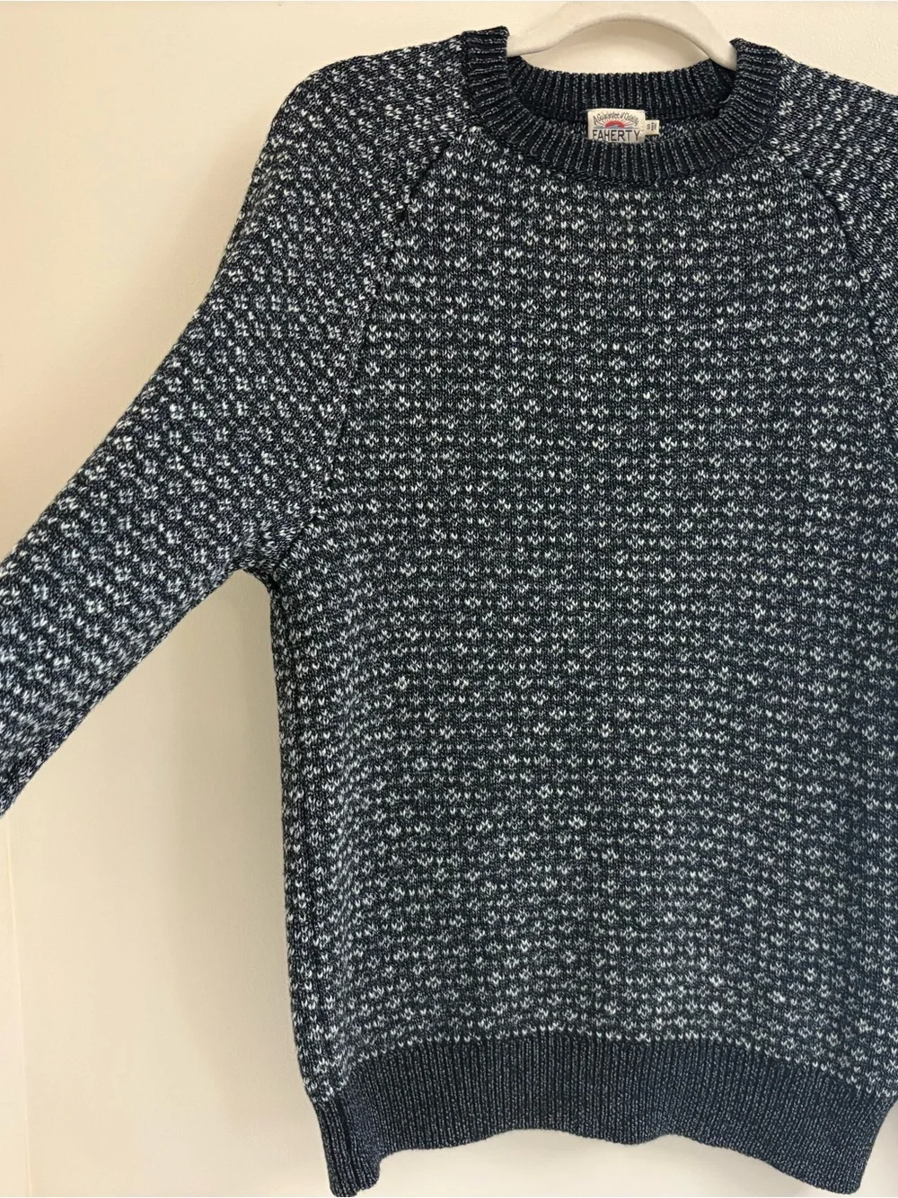 Faherty Donegal Crew Sweater Men’s S Charcoal Birdseye Merino Wool Fisherman